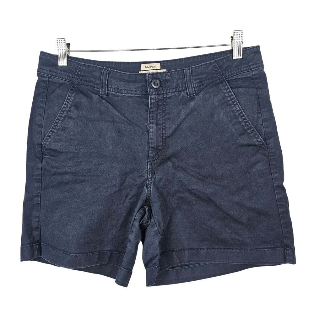 LL Bean Favorite Fit Navy Blue Chino Shorts Women's Size 10 Regular Cotton Blend